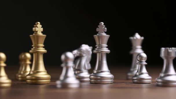 Diferentes piezas de ajedrez en el tablero de cerca. - Metraje, vídeo