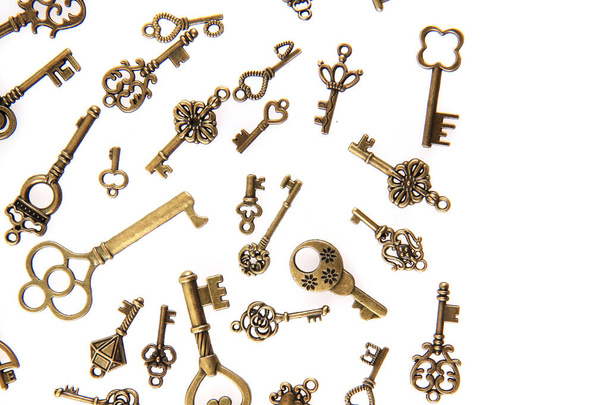 old vintage keys isolated on the white background - Photo, Image