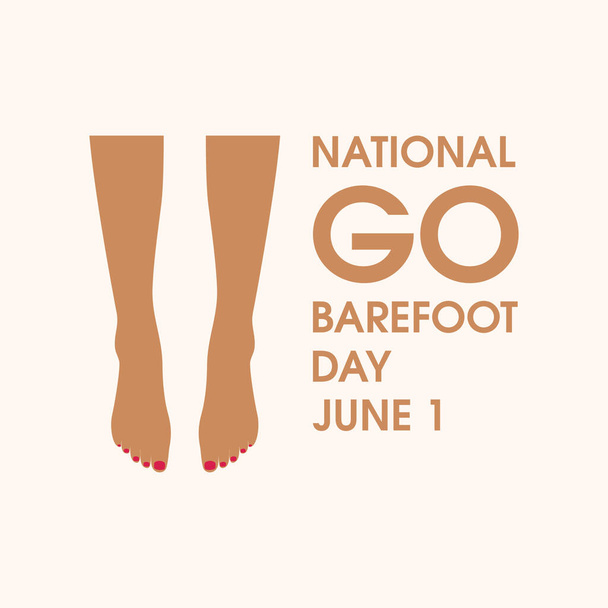 National Go Barefoot Day vector. vector pies desnudos de las mujeres. Pies femeninos desnudos del vector frontal. Go Barefoot Day Poster, 1 de junio. Día importante - Vector, Imagen