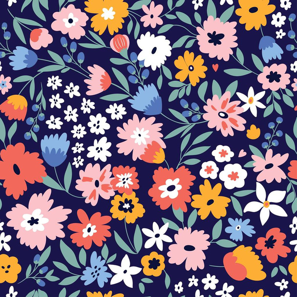 Cute seamless pattern with flowers and leaves. Perfect for wrapping paper, fabric texture, wallpaper - Vetor, Imagem