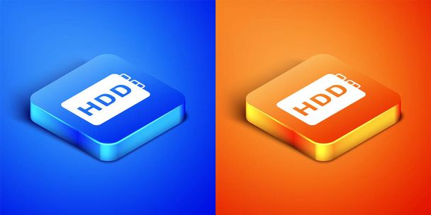 Isometrica icona del disco rigido HDD isolato su sfondo blu e arancione. Pulsante quadrato. Vettore - Vettoriali, immagini