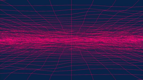 Red ondulada de neón, generada por computadora. 3d renderizado fondo retro - Foto, Imagen