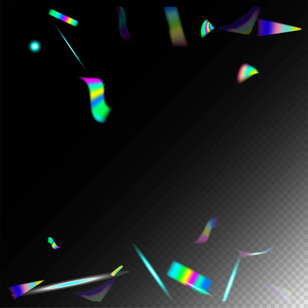 Rainbow Tinsel Gradient Overlay Glare Foil Tinsel Срібні прозорі падаючі частини. Ефект Голо Глітч Rainbow Lights. Падіння Голографа Конфетті. Блакитне, пурпурове, зелене свято. - Вектор, зображення