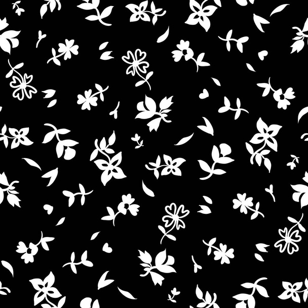 Flowers seamless pattern, vector, black and white - Vecteur, image