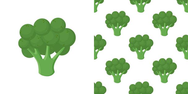 Broccoli vegetables seamless pattern on green background, green broccoli ingredients food. - Вектор, зображення