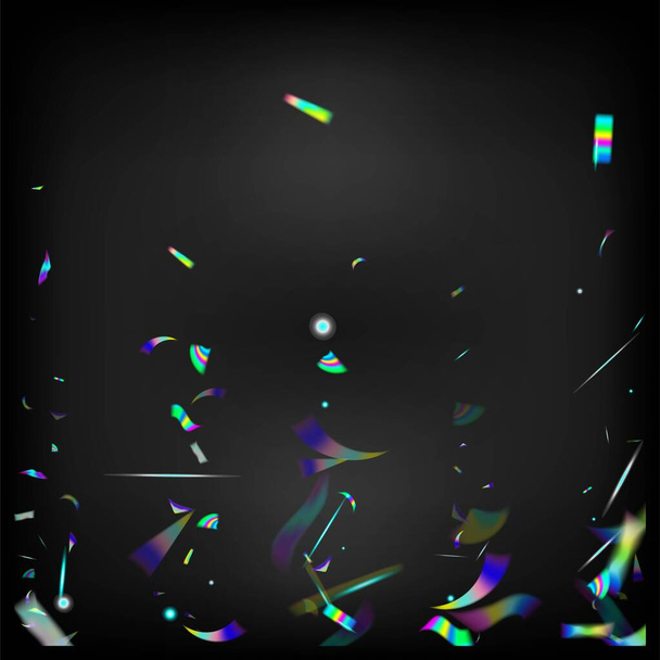 Metall Transparent Fallende Partikel. Regenbogeninsel. Fallendes Hologramm-Konfetti. Gradient Overlay Blendfolie Tinsel. Holo Glitch Effect Regenbogenlichter. Blauer, lila, grüner Feierhintergrund. - Vektor, Bild