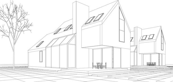 σύγχρονο σπίτι σχέδιο 3d εικονογράφηση - Διάνυσμα, εικόνα