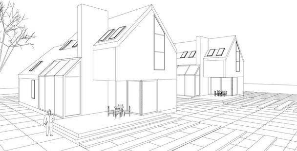 現代の家の計画3Dイラスト - ベクター画像
