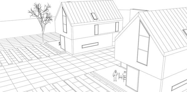 現代の家の計画3Dイラスト - ベクター画像