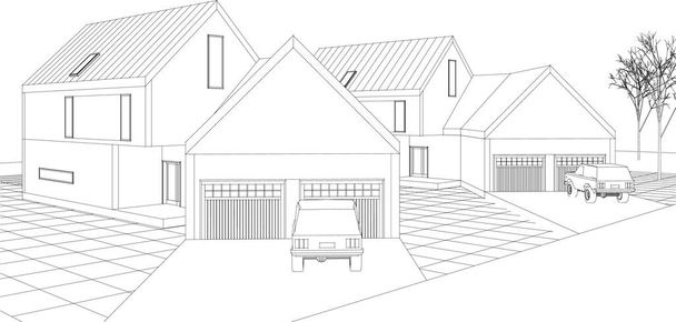 moderner Hausplan 3D-Illustration - Vektor, Bild