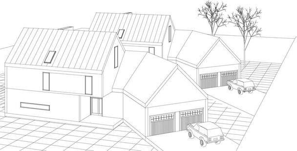 modern house plan 3d illustration - Vector, Image