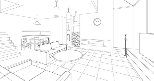 casa interno cucina soggiorno 3d illustrazione - Vettoriali, immagini