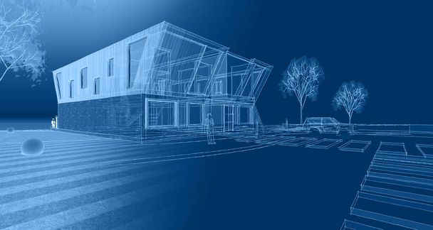 vázlat egy modern ház 3d renderelés - Fotó, kép