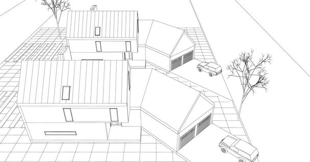 moderne huis architectonische schets 3d rendering - Vector, afbeelding