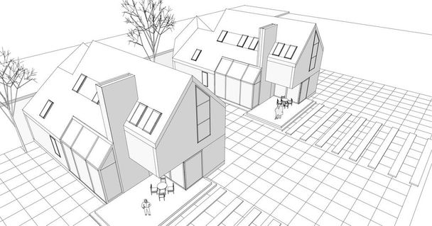 casa moderna schizzo architettonico 3d rendering - Vettoriali, immagini