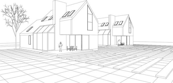 casa moderna schizzo architettonico 3d rendering - Vettoriali, immagini