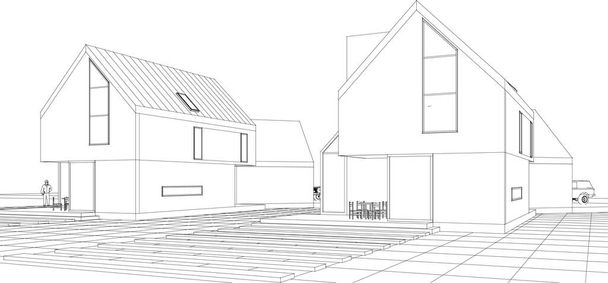 moderní dům architektonický náčrt 3D vykreslování - Vektor, obrázek