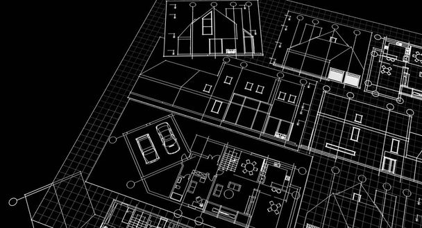 plano de la casa dibujo arquitectónico 3d ilustración - Foto, imagen