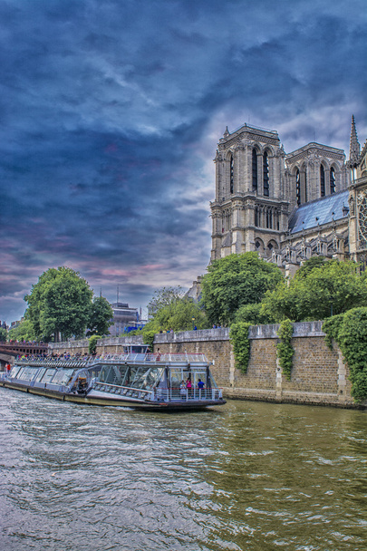 Catedral de Notre Dame vista do rio Sena
 - Foto, Imagem