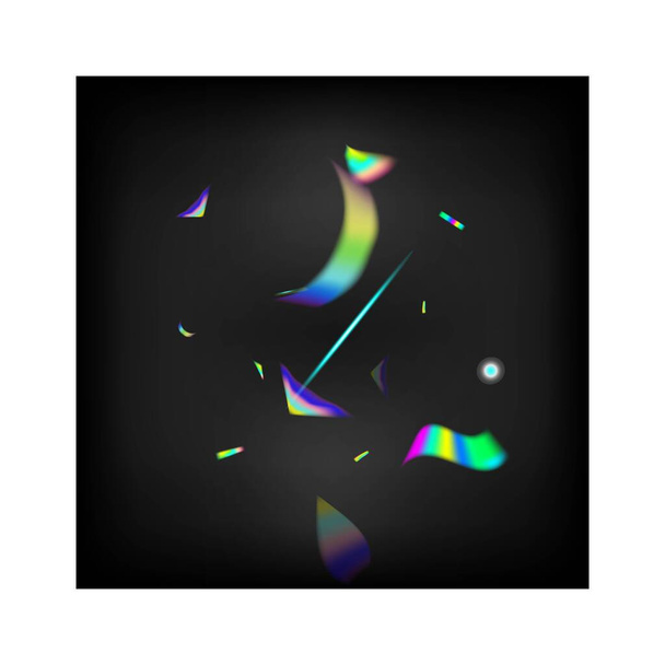 Holo Glitch Effect Rainbow Bokeh. Regenbogeninsel. Fallendes Hologramm-Konfetti. Gradient Overlay Vivid Foil Tinsel. Gold Transparent Fallende Partikel. Blauer, lila, grüner Feierhintergrund. - Vektor, Bild