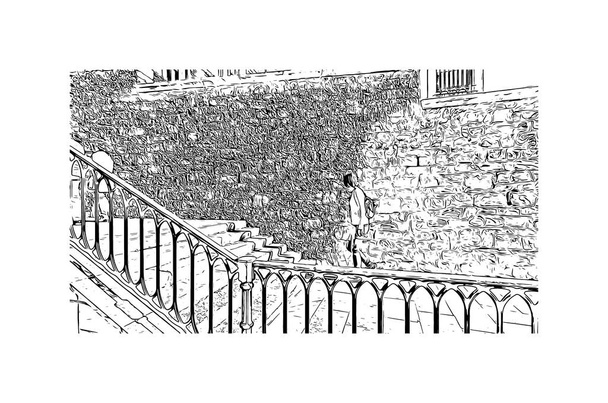 Print Вид на здание с достопримечательностью Бильбао - город в Испании. Ручной рисунок в векторе. - Вектор,изображение