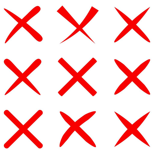 Vector check marks. Check in a red cross No, icon, graphic, symbol, Vector No cross signs, Check mark vector icons. Vector with red color hand drawn cross check mark. Props decoration isolated on white background. - ベクター画像