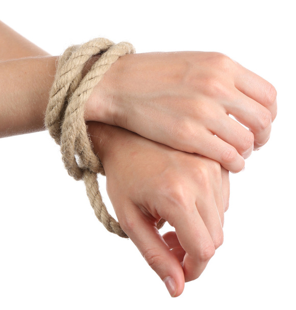 Tied hands, isolated  white - Photo, image