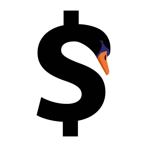 Black swan in the shape of dollar. The Black Swan Theory. Concept of crash, crisis, unexpected occasion. Vector modern illustration. - Vector, Image