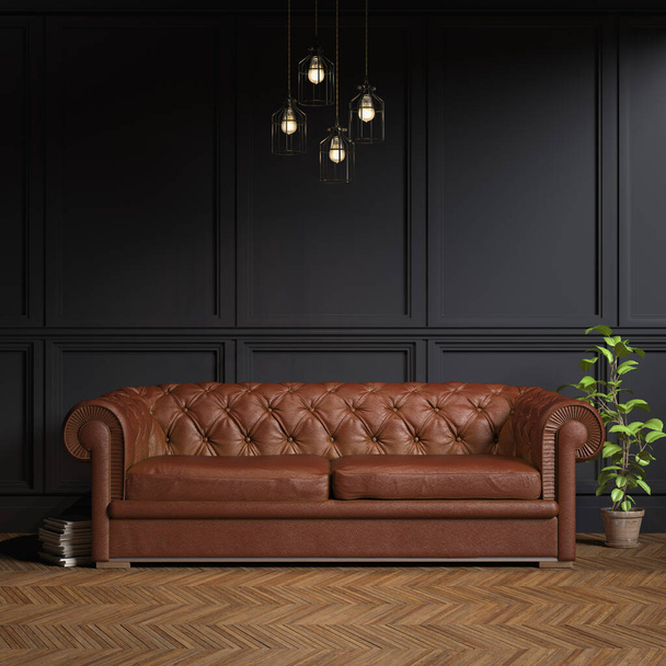 3d representación de la sala de estar victoriana con un gran sofá, lámparas y flores - sala de estar de lujo de estilo clásico - Foto, imagen