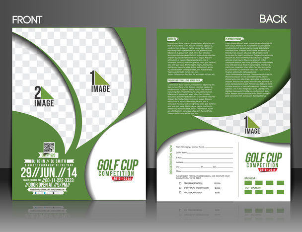 ゴルフ トーナメント フロント & バック チラシ テンプレート - ベクター画像