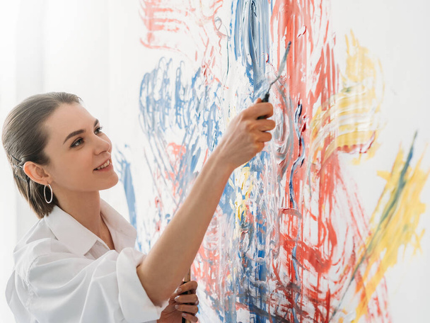 modern art creative interior decor woman painting - Фото, изображение