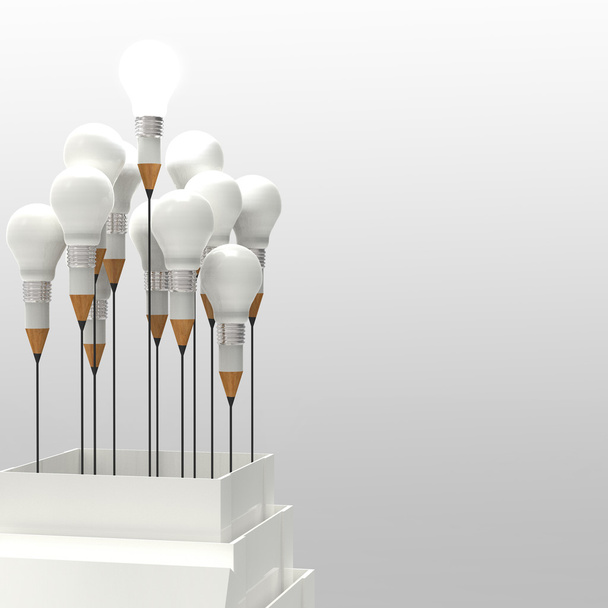 pencil light bulb 3d as think outside of the box as concept  - Photo, Image
