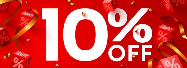 10 percent Off. Discount creative composition. 3d mega sale symbol with decorative objects. Sale banner and poster. - Wektor, obraz