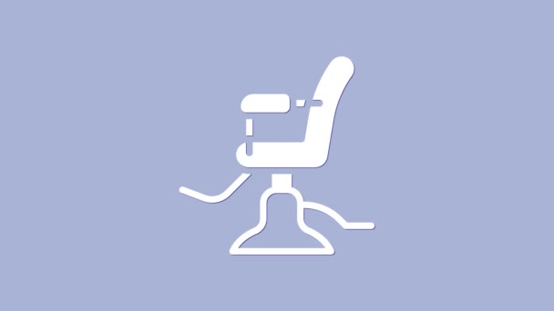 Valkoinen parturi tuoli kuvaketta eristetty violetti tausta. Parturin nojatuolin merkki. 4K Video motion graafinen animaatio - Materiaali, video