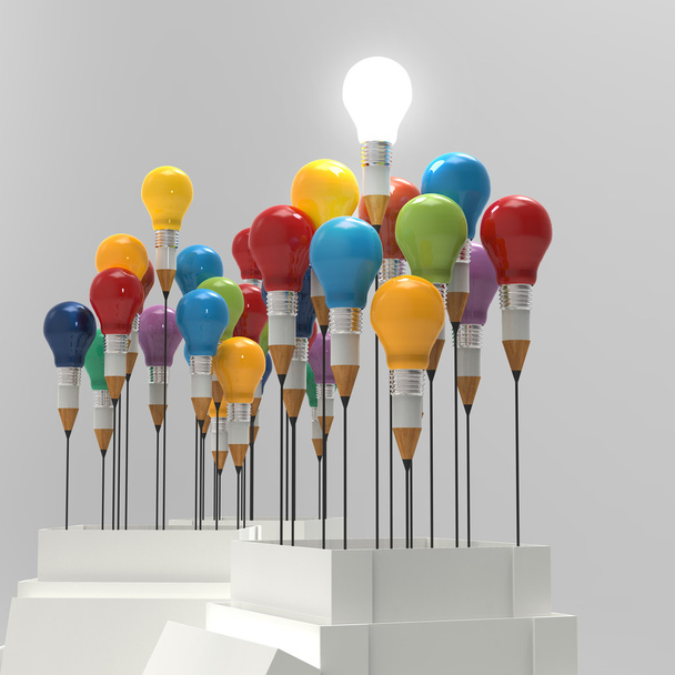 Олівець лампочка 3d як думка поза коробкою як концепція
  - Фото, зображення