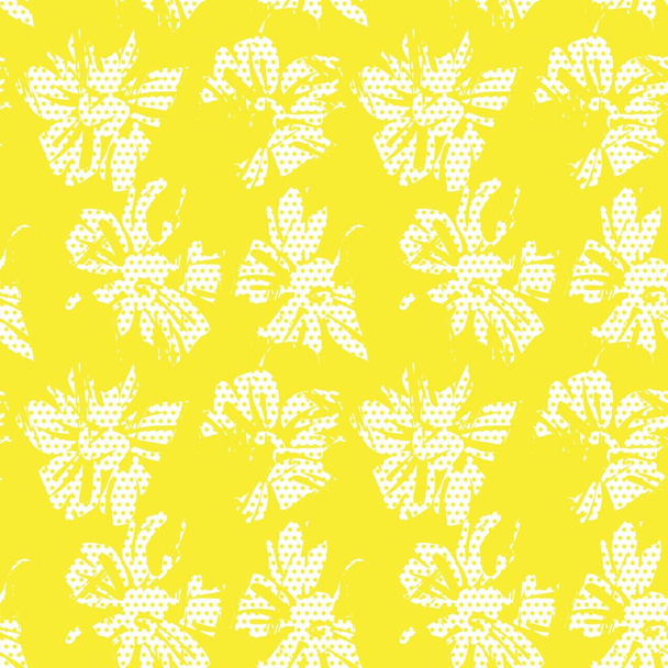 Yellow Floral tropical botanical seamless pattern dotted background for fashion textiles and graphics - Vecteur, image