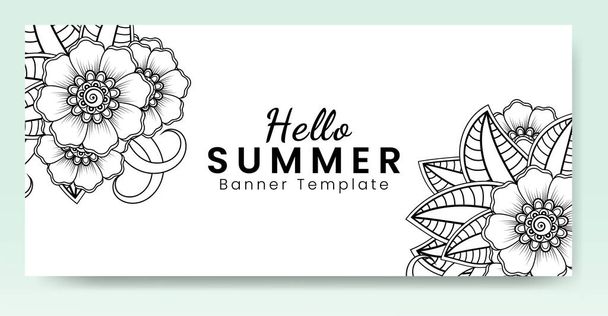 Hello summer banner template with mehndi flower - Vetor, Imagem