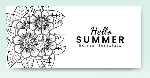 Hello summer banner template with mehndi flower - Вектор,изображение
