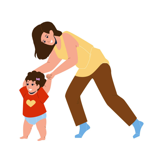 Baby Toddler Taking First Steps With Mother Vector - Vector, Image