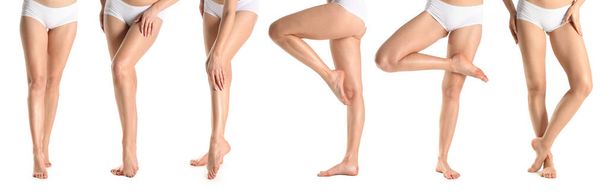 Ноги красивих молодих жінок на білому тлі
 - Фото, зображення
