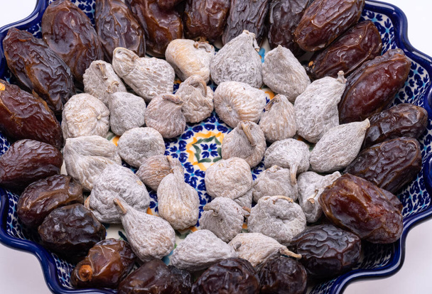 dried figs sprinkled with rice flour and medjoul jumbo dates.  - Photo, Image