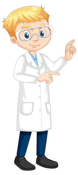 Un personaje de dibujos animados de niño con ilustración de bata de laboratorio - Vector, imagen