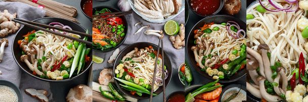 Collage of various asian meals. Asian food concept. Chinese or Thai cuisine. - Photo, Image