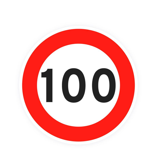 Limite de velocidade 100 rodada ícone de trânsito sinal de design de estilo plano ilustração vetorial isolado no fundo branco. - Vetor, Imagem