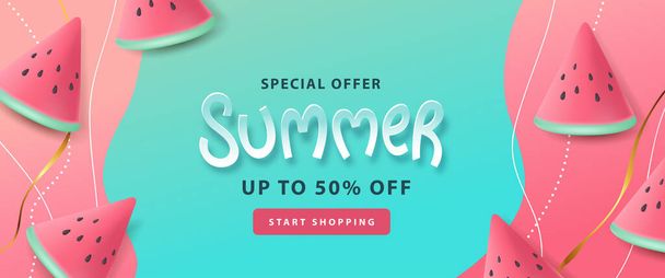 Summer sale layout poster banner background with watermelon  - ベクター画像