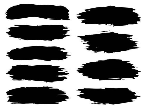 Sammlung von künstlerischen grungy schwarze Farbe Hand gemacht kreative Pinselstrich gesetzt isoliert auf weißem Hintergrund. 3D-Illustration einer Gruppe abstrakter Grunge-Skizzen für die Designausbildung oder die grafische Dekoration - Foto, Bild