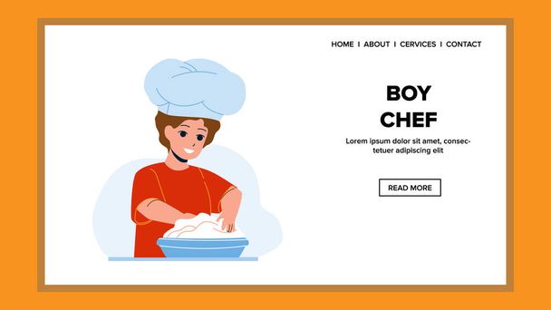Boy Chef Prepare Masa Para Deliciosos Pasteles Vector - Vector, imagen