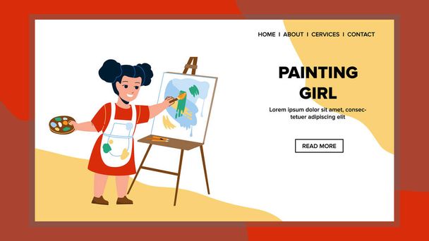 Tablo Vektöründe Renkli Resim Çizen Kız - Vektör, Görsel