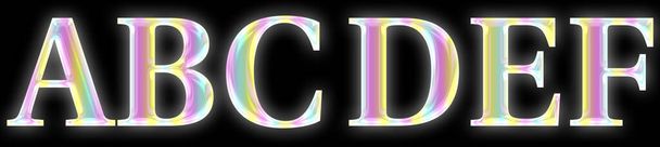 alfabeto de texto cromado iridiscente holográfico - Foto, imagen