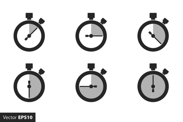 Set von Symbolen für Timer und Stoppuhr. Schnelles Zeitsymbol, schnelle Deadline, Countdown-Timer-Sammlung, schnelles Zeilensymbol. Vektorillustration - Vektor, Bild